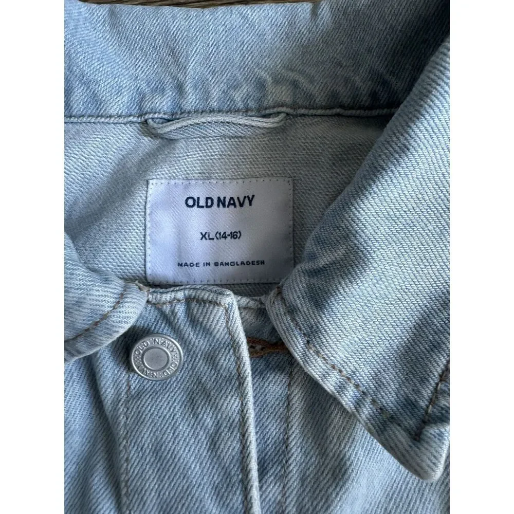 Old Navy Girls Teen Light‎ Wash Denim Jacket LOVE Pride Flag Size XL/14-16